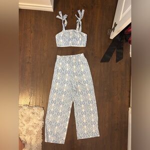 Blue and White Patterned two piece set
